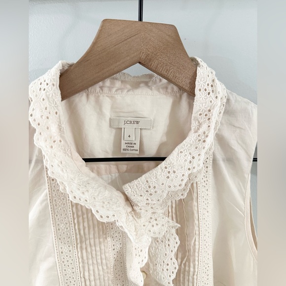J. Crew Ruffle Pintuck Blouse Beige Size 4 - Picture 4 of 5